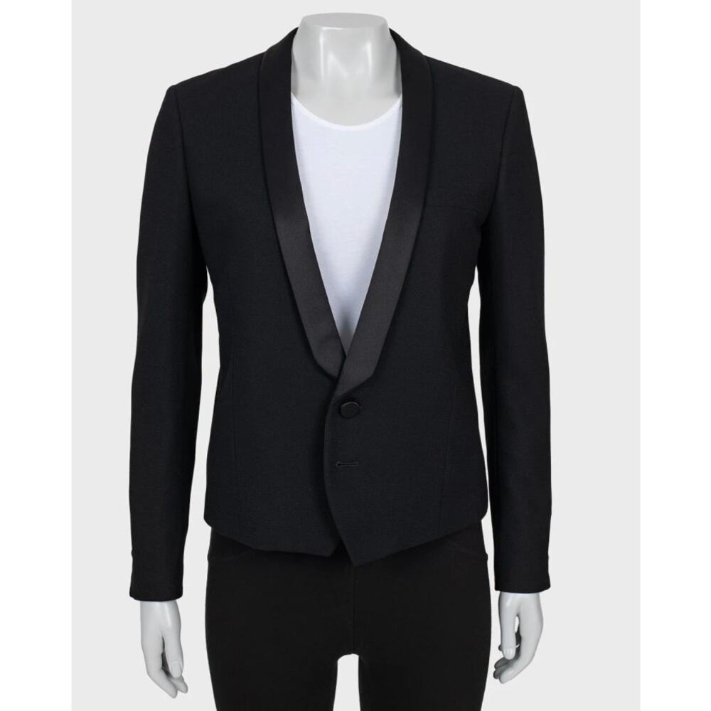 Saint Laurent Black Wool Satin Lapels Jacket Sz.40
